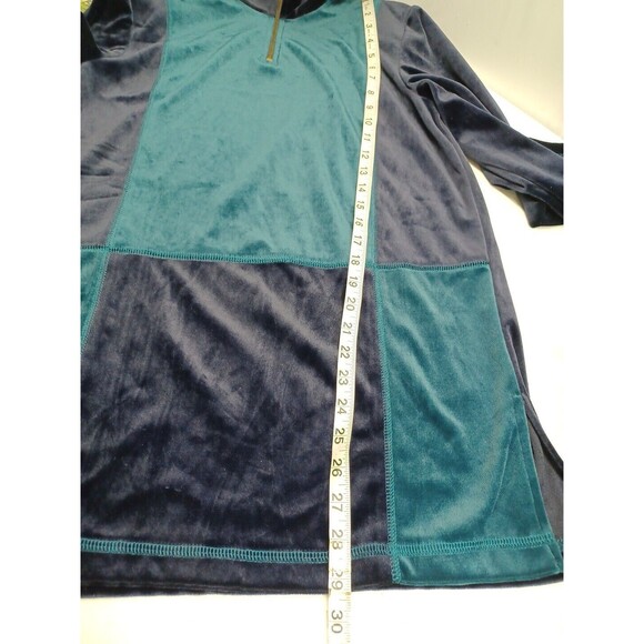 Vtg Willow Ridge Blouse Top Short Sleeve Mock Neck Blue Green Colorblock Sz S - Picture 6 of 8